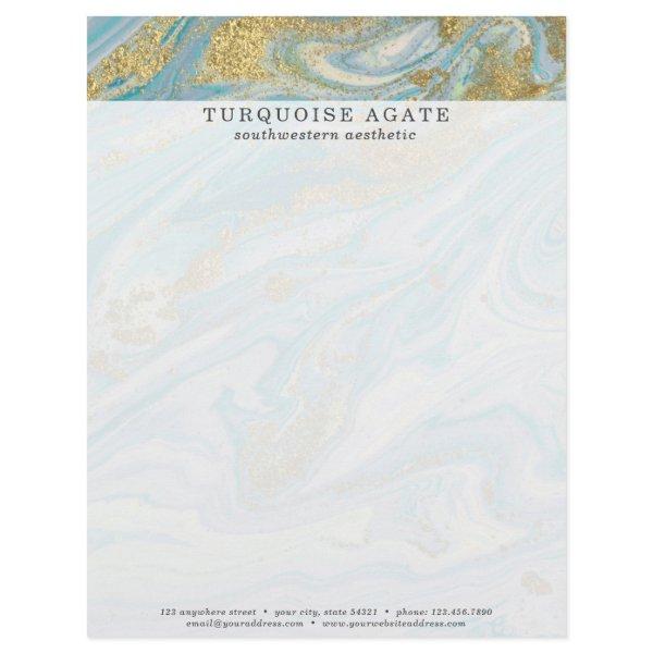 Turquoise & Gold Agate Stone Geode Marble Swirl Letterhead