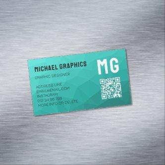 Turquoise gradient geometric mesh pattern QR code  Magnet