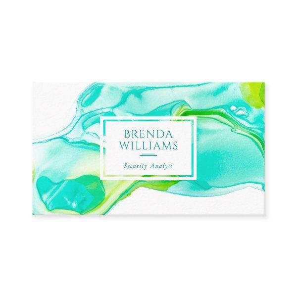 Turquoise & green flowing ink marbling background