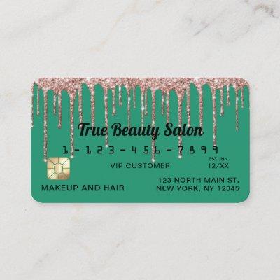 Turquoise Green Rose Gold Glitter Drips Credit