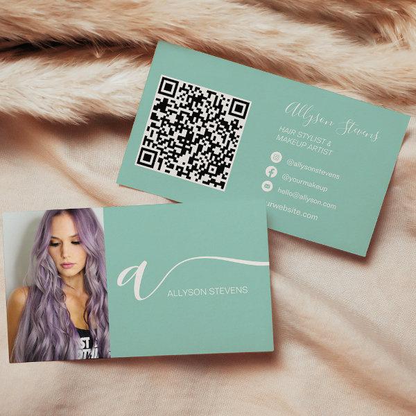 Turquoise hair makeup photo initial qr code