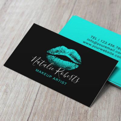 Turquoise Lips Makeup Artist Plain Black Salon