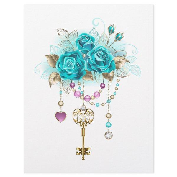 Turquoise Roses with Keys Letterhead