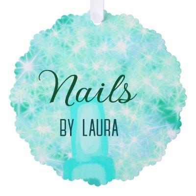 Turquoise teal agate aqua nails add name website q ornament card