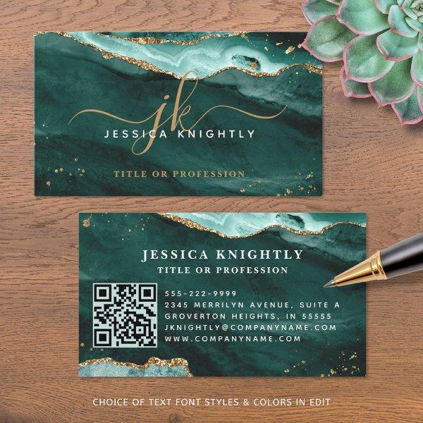 Turquoise Teal Agate Geode Monogram Gold Script