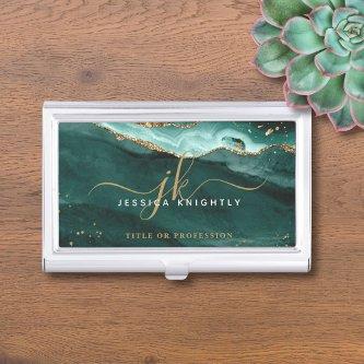 Turquoise Teal Agate Geode Monogram Gold Script  Case