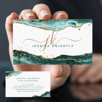 Turquoise Teal Agate Gold Glitter Monogram Script