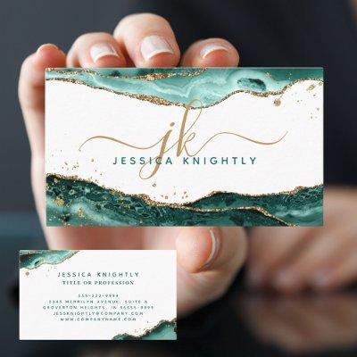 Turquoise Teal Agate Gold Glitter Monogram Script