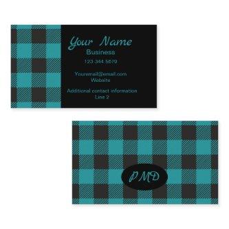 Turquoise Teal Black Buffalo Plaid Check Monogram