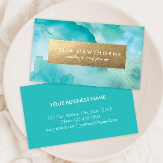 Turquoise Watercolor and Gold Faux Foil