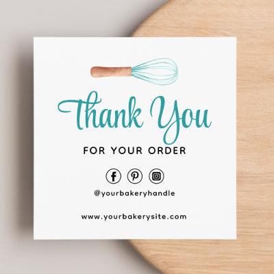 Turquoise Watercolor Whisk Bakery QR Thank You  Square