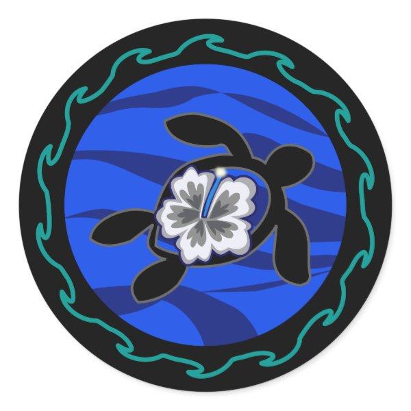 turtles & hibiscus classic round sticker