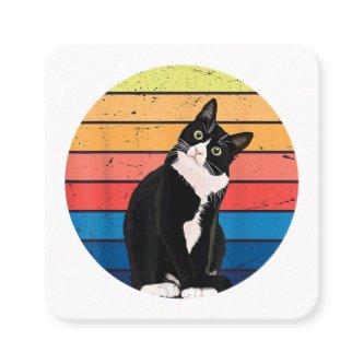 Tuxedo Cat Gift Retro Colors for Animal Lovers Square