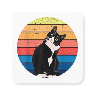 Tuxedo Cat Gift Retro Colors for Animal Lovers Square