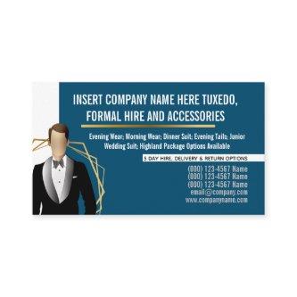 Tuxedo man modern gold black suit hire DIY blue