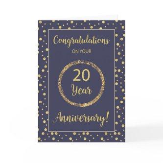 Twenty Years Business Anniversary Navy & Gold-Look Card