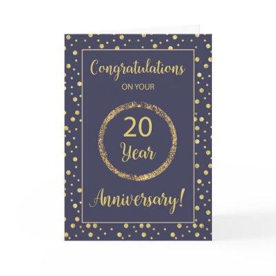 Twenty Years Business Anniversary Navy & Gold-Look Card