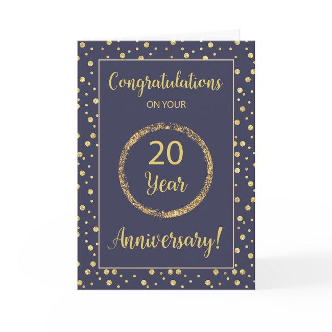 Twenty Years Business Anniversary Navy & Gold-Look Card