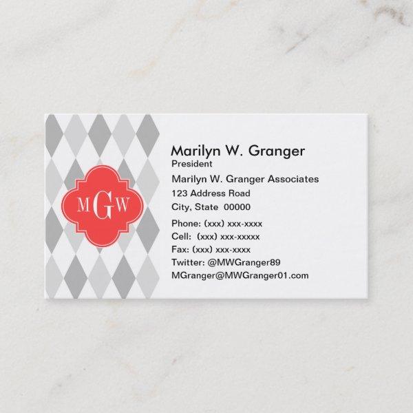 Two Gray Wht Harlequin Coral 3 Initial Monogram