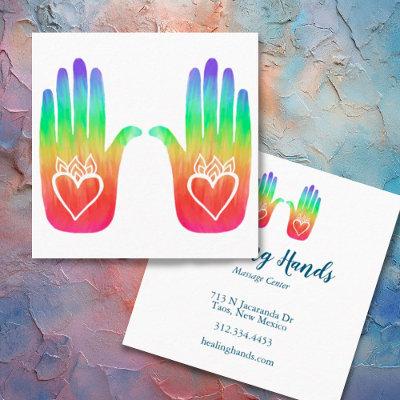 Two Healing Hands Hearts Hamsa Rainbow Customized Square