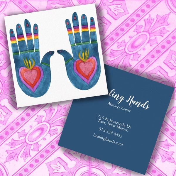 Two Healing Hands Watercolor Boho Chic Square