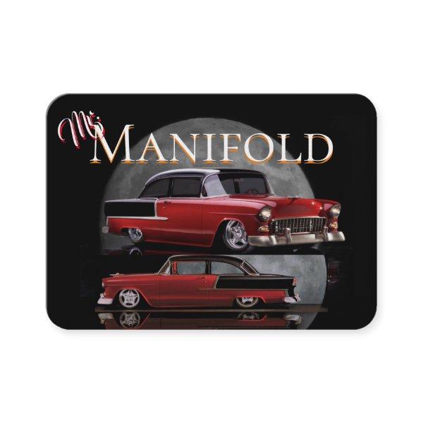 Two Red, Black 55' Chevy's On Black Background
