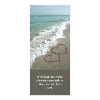 Two Sand Hearts on the Beach, Romantic Ocean Rack Card