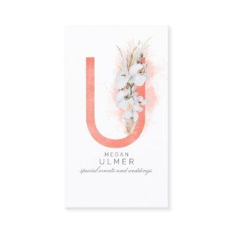 U Letter Monogram White Orchids and Pampas Grass