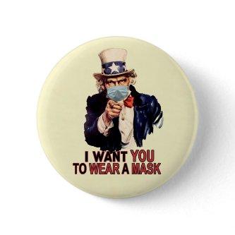 Uncle Sam Wants You to Wear a Face Mask USA Button