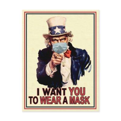 Uncle Sam Wants You to Wear a Face Mask USA Postcard