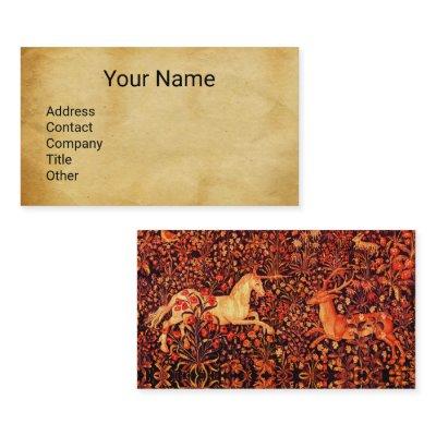 UNICORN AND DEER,FOREST ANIMAL Red Floral Parhment
