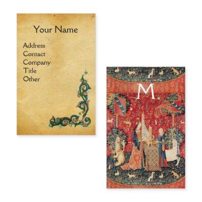 UNICORN AND LADY PLAYING ORGAN,Floral Parchment