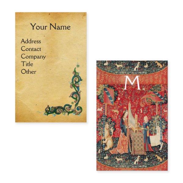 UNICORN AND LADY PLAYING ORGAN,Floral Parchment