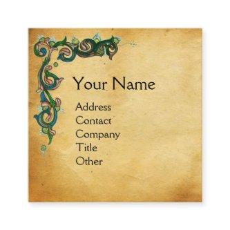 UNICORN /Antique Floral Brown Parchment Monogram Square