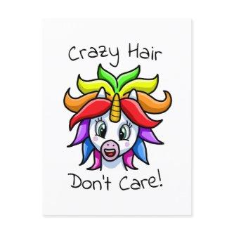 Unicorn Crazy Hair Don't Care Funny Holiday Postcard