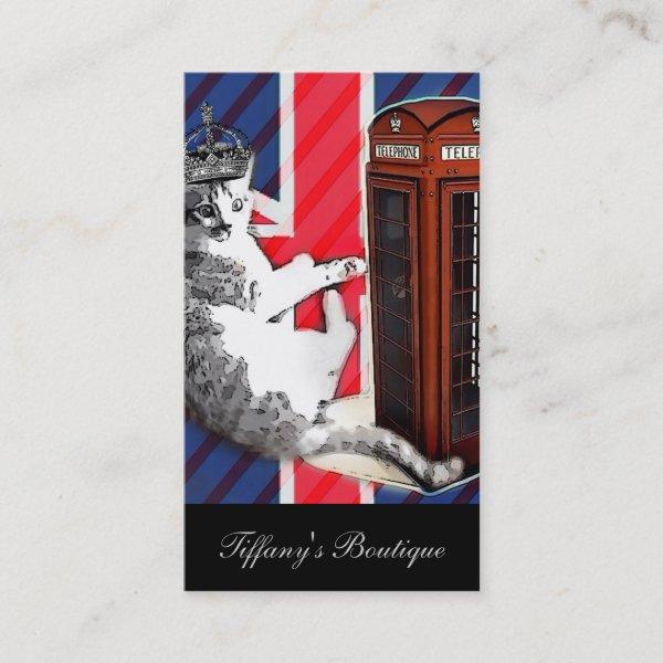 union jack flag telephone booth crown kitty cat