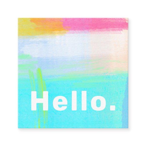 Unique Abstract Art Aqua Pink Yellow Hello Square