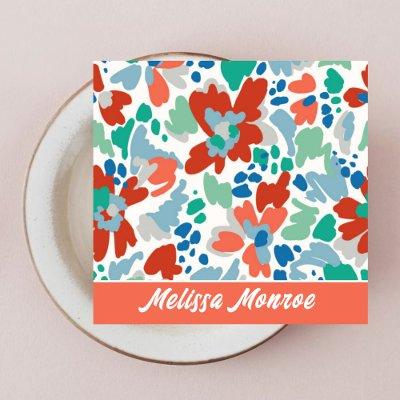 Unique Abstract Watercolor Flowers Typography Square