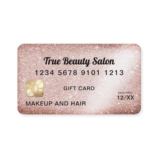Unique Copper Glitter Credit Card Gift Certificate
