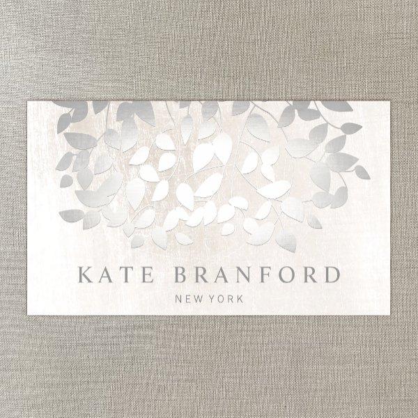Unique Elegant Silver Leaves On White Marble