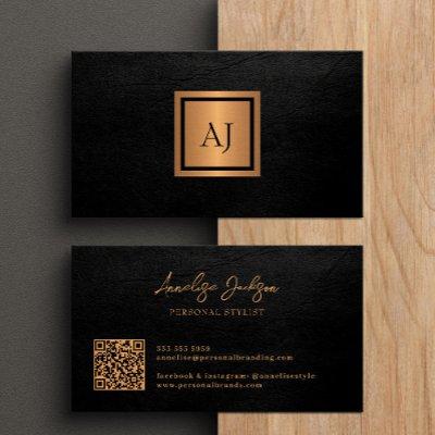 Unique modern bold monogram QR code gold black