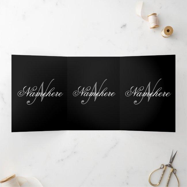 Unique Personalized Black and White Name Monogram Tri-Fold Card