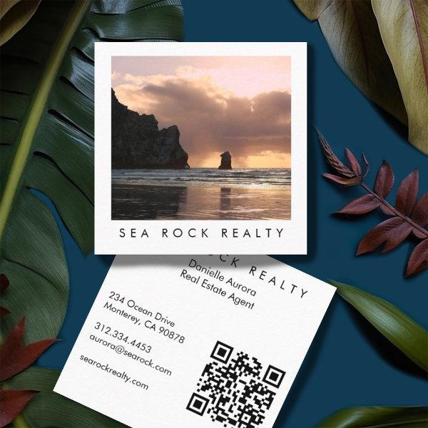 Unique Real Estate Agent Rocks Beach Photo QR Code Square