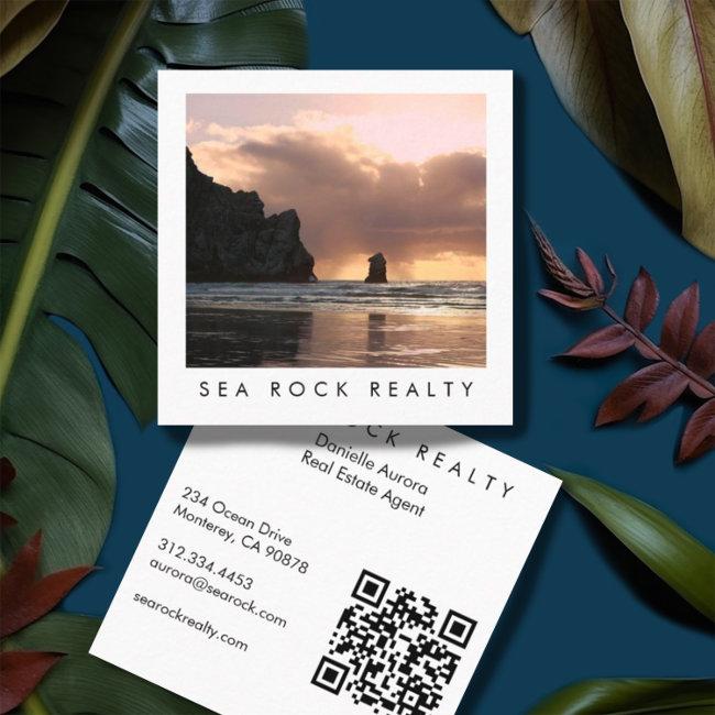 Unique Real Estate Agent Rocks Beach Photo QR Code Square