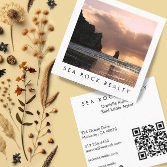 Unique Real Estate Agent Rocks Beach Photo QR Code Square