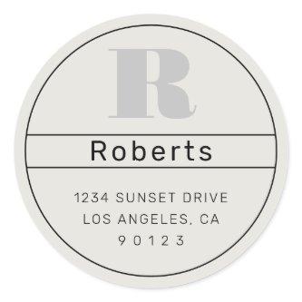 Unique Retro-Modern Address Black Grey Off-White  Classic Round Sticker