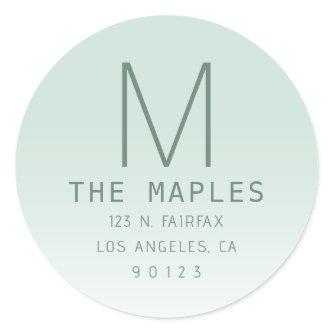 Unique Return Address & Monogram | Green Ombre Classic Round Sticker