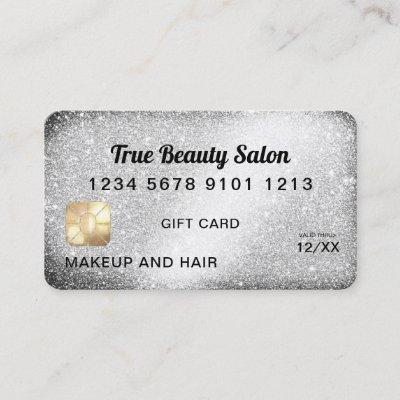 Unique Silver Glitter Credit Card Gift Certificate
