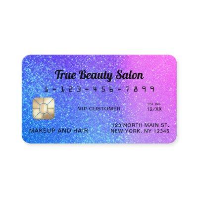 Unique Sparkly Blue Pink Glitter Credit Card