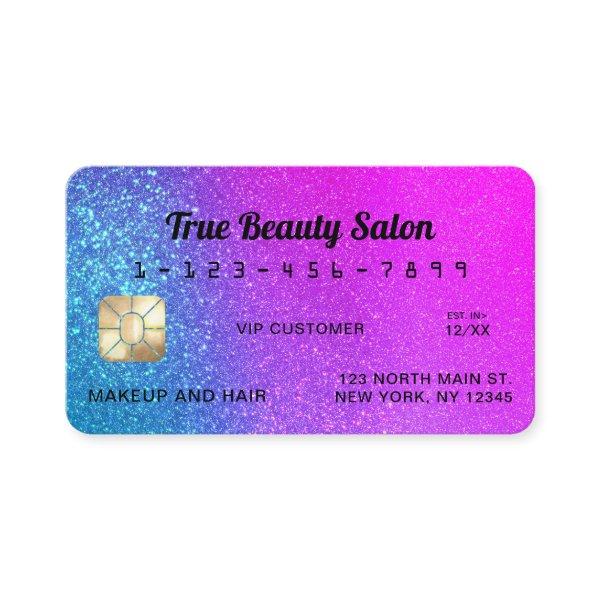 Unique Sparkly Magenta Blue Glitter Credit Card